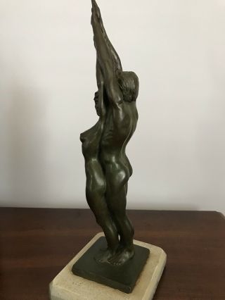 Vintage Bronze Sculpture Nude Man And Women Intertwined Patina And Base 5