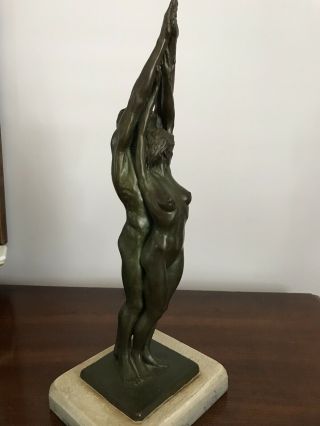 Vintage Bronze Sculpture Nude Man And Women Intertwined Patina And Base 8