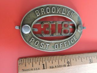 Rare Brass Postal Mail Brooklyn Nyc Us Post Office Department Badge 318 Tdbr