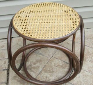 Vtg Mid Century Bentwood Cane Wicker Bamboo Stool Thonet Style Glass Top Table