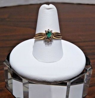 Vintage 10k Yellow Gold Emerald And Diamond Ring Signed I.  K.