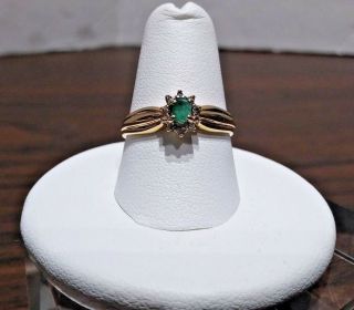 Vintage 10k Yellow Gold Emerald and Diamond Ring signed I.  K. 2