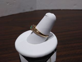 Vintage 10k Yellow Gold Emerald and Diamond Ring signed I.  K. 3