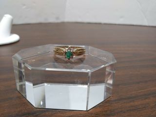 Vintage 10k Yellow Gold Emerald and Diamond Ring signed I.  K. 5