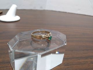 Vintage 10k Yellow Gold Emerald and Diamond Ring signed I.  K. 6