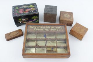 6 X Vintage Trinket / Jewellery Wooden Boxes Inc.  Musical & Branded Etc