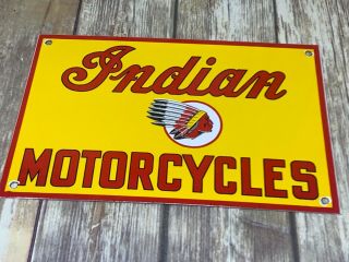 Vintage Indian Motorcycles Porcelain Enamel Dealership Advertising Gas Oil Sign