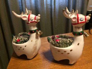 Vtg 1960 Lego Japan Christmas Reindeer Pair Candle Holders Holt Howard Era w Box 3