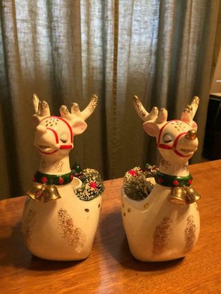 Vtg 1960 Lego Japan Christmas Reindeer Pair Candle Holders Holt Howard Era w Box 4