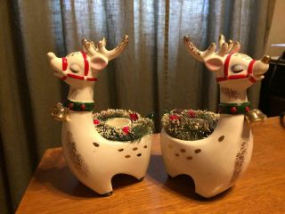 Vtg 1960 Lego Japan Christmas Reindeer Pair Candle Holders Holt Howard Era w Box 6