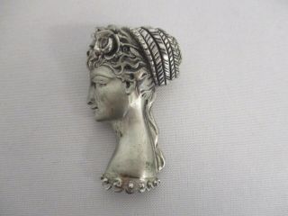 Vintage Artist Signed Heavy Sterling Silver Profile Of Woman 