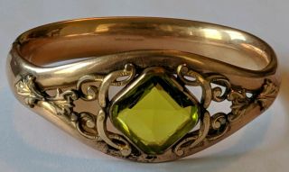 Antique Victorian Gold Filled Green Stone Bangle Bracelet