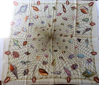 Vintage Gucci Silk Scarf Seashells Fishnet 35 " Square Authentic