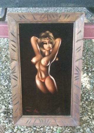 Vintage Nude Painting On Velvet Signed Silva 24 " X 13 1/2 "