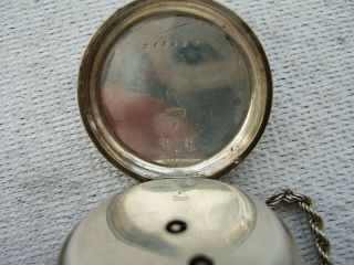 ANTIQUE SILVER ' KENDAL & DENT ' FOB WATCH WITH CHAIN AND KEY.  GOOD ORDER 6