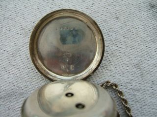 ANTIQUE SILVER ' KENDAL & DENT ' FOB WATCH WITH CHAIN AND KEY.  GOOD ORDER 7