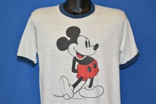 Vintage 70s Mickey Mouse Disney White Blue Ringer Soft Classic T - Shirt Medium M