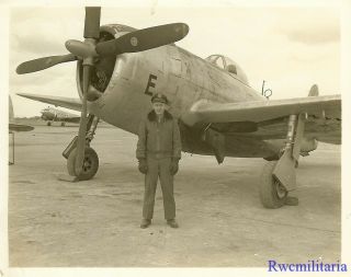 Org.  Photo: Us Fighter Pilot Posed By His P - 47 Fighter Plane On Airfield