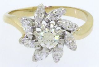 Vintage 18k Gold.  73ct Vs1/g Diamond Wedding/engagement Ring W/.  25ct Ctr.  Size 5