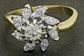 Vintage 18K gold.  73CT VS1/G diamond wedding/engagement ring w/.  25CT ctr.  size 5 2