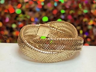 Estate Vintage 14k Yellow Gold Mesh Braided Ring Made In Italy Openwork Stretch