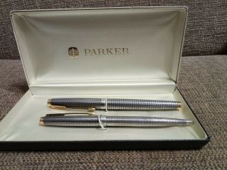 Vintage Parker 75 Sterling Silver Cisele Fountain Pen pencil set made in France 3