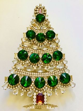 Rhinestone Christmas Tree Stand Czech Vintage Estate Jewellery Handmade Gablonz