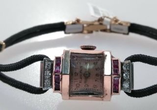 Vintage Retro Deco 14k Rose Gold Diamond Ruby Watch Blancpain