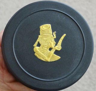 Vintage Wedgwood Gold Gilt On Black Basalt Jasperware Egyptian Trinket Box