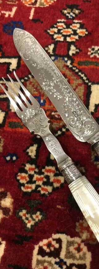 Antique Sheffield Sterling Silver Mother Of Pearl Serving Set 1907