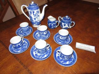 Blue Willow Tea Set Lithophane Geisha Cups Japanese Japan Teapot Vintage (q866)
