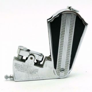 Vintage 1930 ' s Ronson AMW VEE Black Enamel Engine Turned Pocket Lighter - RARE 2