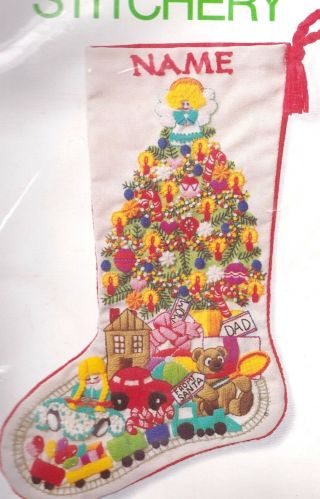 Vintage Sunset Christmas Fantasy Tree Toys Crewel Stitchery Stocking Kit 2025 E