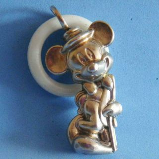 L@@k Vintage Sterling Silver 3d Disney Mickey Mouse Baby Rattle