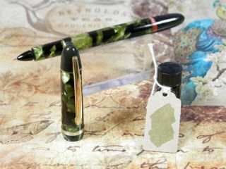 Vintage " Rotring Tintenkuli " Fountain Pen - Pearl Moss Green Marbled - Germany 1950s