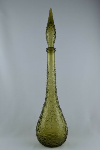Vintage Italian Art Glass Green 22 " Bubble Glass Genie Bottle Decanter (b)