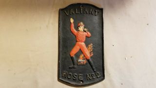 Vintage Valiant Fire Insurance Company Cast Iron Fire Mark Insurance Sign