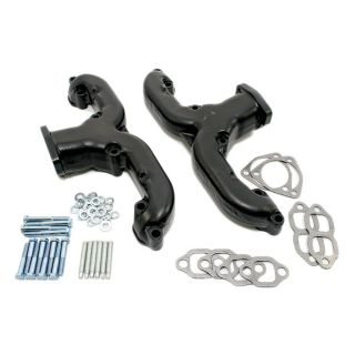 Vintage Style Performance Rams Horn Exhaust Manifold Sbc Chevy Small Block Black