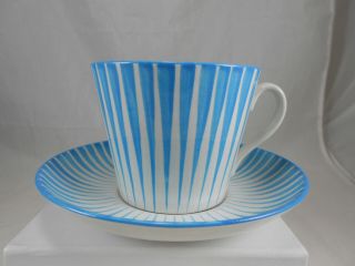 Rare Mid - Century Upsala Ekeby Gefle Eugen Trost Zebra 1955 Teacup & Saucer Blue