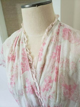 Vintage 1950 ' s Light Pink & White Floral House Dress Sheer Dolman Sleeve Pin - Up 8
