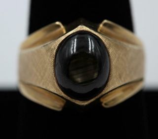 Huge Vintage 14k Yellow Gold 11.  9g Black Star Sapphire Size 10.  25 Mens Ring