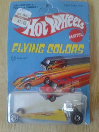 Vintage 1975 Hot Wheels Flying Colors " Inferno " In Enamel Yellow Nip Unpunched
