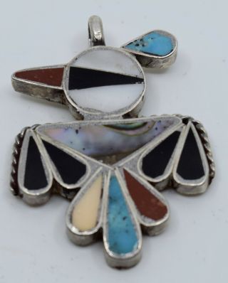 Vintage Native American Zuni Sterling Silver & Fine Gem Inlay Bird Pendant