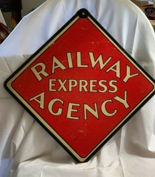 Vintage Railway Express Agency Diamond Shape Masonite Sign with Metal Frame 2