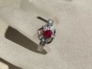 VINTAGE ART DECO 1.  62 CTW NATURAL NO HEAT RED RUBY & DIAMONDS 18K GOLD RING 2
