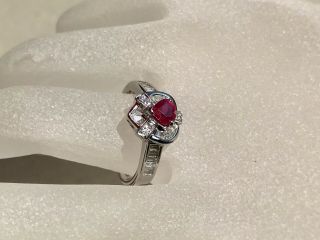 VINTAGE ART DECO 1.  62 CTW NATURAL NO HEAT RED RUBY & DIAMONDS 18K GOLD RING 3