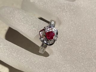 VINTAGE ART DECO 1.  62 CTW NATURAL NO HEAT RED RUBY & DIAMONDS 18K GOLD RING 4
