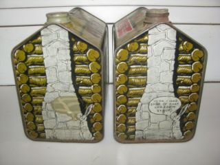 2 Vintage Early Towle ' s Log Cabin Syrup Tins Can Rabbit Mom Dad Girl 5 lb Large 3