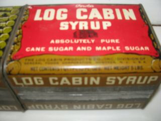 2 Vintage Early Towle ' s Log Cabin Syrup Tins Can Rabbit Mom Dad Girl 5 lb Large 8