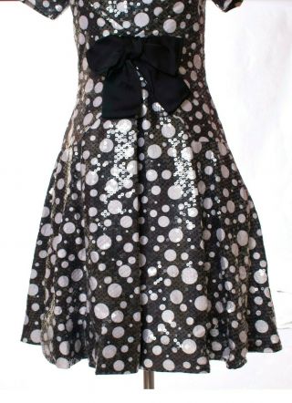 Vintage 80s Scaasi Black and White Polka Dot Sequin Dress Size Small 4
